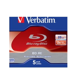 Verbatim BD-RE 25GB 2X with Branded Surface - 5pk Jewel Case,Minimum Qty. 1 - 43615
