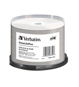 Verbatim DVD+R DL 8.5GB 8X DataLifePlus White Thermal Printable, Hub Printable - 50pk Spindle,Minimum Qty. 4 - 43754