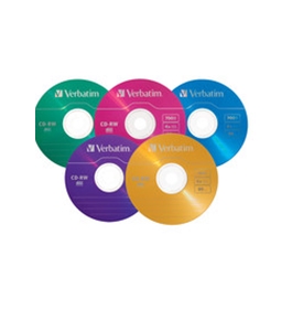 Verbatim CD-RW 700MB 2X-4X DataLifePlus with Color Branded Surface and Matching Case - 10pk Slim Case, Assorted,Minimum Qty. 10 - 94325