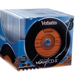 Verbatim 700 MB 52x 80 Minute Digital Vinyl Recordable Disc CD-R, 25-Disc Slim Cases 94588,Minimum Qty. 6 - 94588