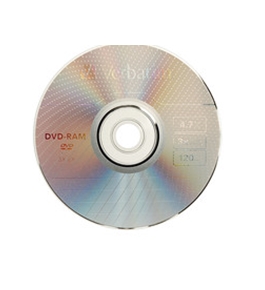 Verbatim DVD-RAM 4.7GB 3X Single Sided, Type 4 with Branded Surface - 1pk with Cartridge,Minimum Qty. 5 - 95002