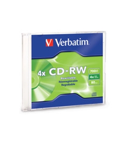 Verbatim CD-RW 700MB 2X-4X with Branded Surface - 1pk Slim Case,Minimum Qty. 100 - 95117