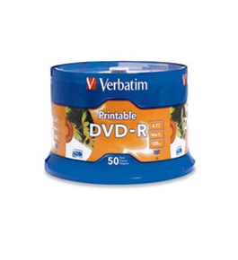 Verbatim DVR-R 4.7GB 16X White Inkjet Printable with Branded Hub - 50pk Spindle, Pack of 50, Minimum Qty. 4 - 95137