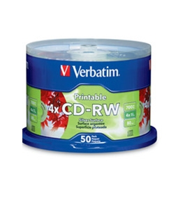 Verbatim CD-RW 700MB 2X-4X DataLifePlus Silver Inkjet Printable with Branded Hub - 50pk Spindle,Minimum Qty. 5 - 95159