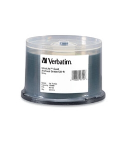 Verbatim CD-R 700MB 52X UltraLife Gold Archival Grade with Branded Surface and Hard Coat - 50pk Spindle,Minimum Qty. 4 - 96159