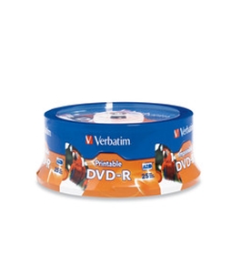 Verbatim DVD-R 4.7GB 16X White Inkjet Printable, Hub Printable - 25pk Spindle, Pack of 25, Minimum Qty. 6 - 96191
