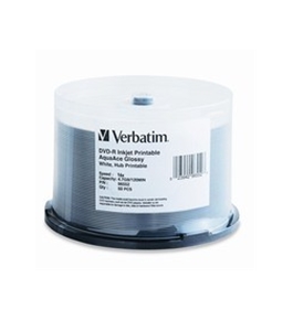 Verbatim DVD-R 4.7GB 8X Aqua Ace White Glossy Inkjet Printable Surface, Hub Printable - 50pk Spindle ,Minimum Qty. 4 - 96552