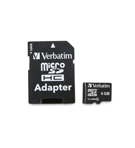 Verbatim 4GB microSDHC Memory Card with Adapter, Class 4,Minimum Qty. 4 - 96726