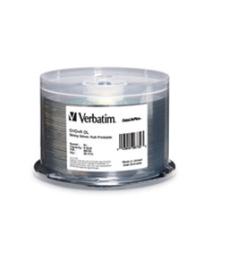 Verbatim DVD+R DL 8.5GB 8X DataLifePlus Shiny Silver Silk Screen Printable, Hub Printable - 50pk Spindle,Minimum Qty. 4 - 96735