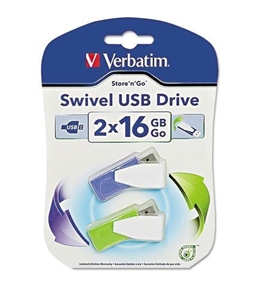 Verbatim 16GB Swivel USB Flash Drive - 2pk - Green, Violet, Minimum Qty. 10 -98425