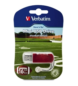 Verbatim 16GB Mini USB Flash Drive, Sports Edition - Football, Minimum Qty. 10 -98678