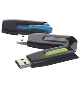 Verbatim 8 GB Store 'n' Go V3 USB 3.0 Flash Drive (3 Pack) Blue, Green, Gray 99125,Minimum Qty. 12