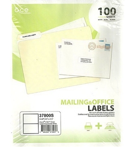Ace Mailing & Office Labels 2-Up 37800S Avery 5126 Sized Laser/Inkjet Matte White 100 Sheets