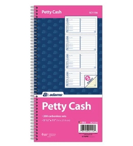 Adams Petty Cash Book, 5.25 x 11 Inch, Spiral Bound, 2-Part, Carbonless, 4 Forms per Page, 200 Sets, White and Canary (SC1156)