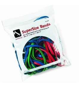 Alliance SuperSize Bands Resealable Bag Containing Eight Each 12 Inch Red, 14 Inch Green and 17 x 1/4 Inches Blue Heavy Duty Rubber Bands (8997)