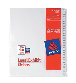 Avery Avery-Style Legal Side Tab Dividers, 26-Tab, 76-100, Letter Size, White, 25 per Set (11397)