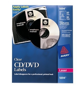 Avery Clear CD Labels for Laser Printers, 40 Disc Labels and 80 Spine Labels (5694)