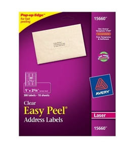 Avery Easy Peel Clear Address Labels for Laser Printers, 1 x 2.625, Pack of 300 (15660)