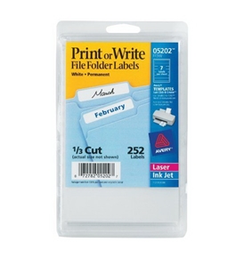 Avery File Folder Labels, Laser and Inkjet Printers, 1/3 Cut, White, Pack of 252 (05202)