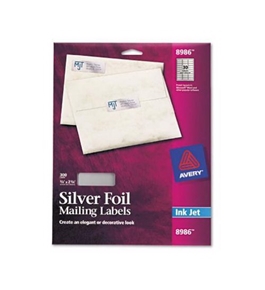 Avery Silver Foil Mailing Labels for Inkjet Printers, 3/4" x 2-1/4", Pack of 300 (8986)