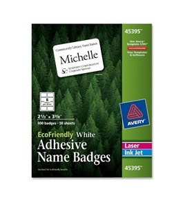 Avery White EcoFriendly Name Badges, 2.33 x 3.375 Inches, Box of 400 (45395)