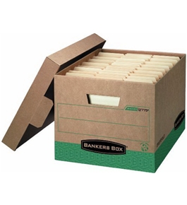 Bankers Box R-Kive 100% Recycled Heavy-Duty Storage Boxes, Letter/Legal, Kraft/Green, 12 Pack (12775)