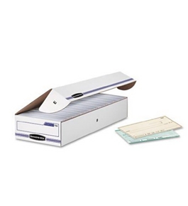 Bankers Box Stor/File Storage Box, Check, Flip-Top Lid, White/Blue, 12/Carton