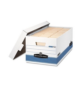 Bankers Box Stor/File Storage Box, Legal, Locking Lid, White/Blue, 12/Carton