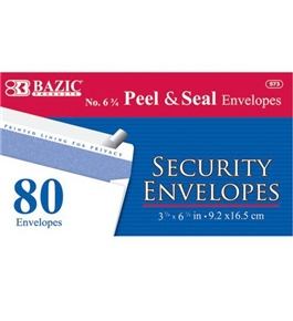 BAZIC No.6-3/4 Peel and Seal Security Envelope, White, 80 Per Pack (573-24P)