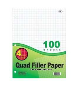 BAZIC Quad-Ruled Filler Paper, 4.1 Inch, Green, 100 Ct