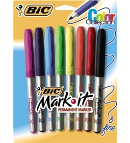 BIC Mark-It Permanent Markers, Fine Point, Assorted, 8 Markers