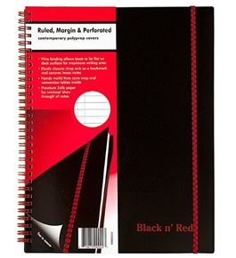 Black n' Red Twin Wire Poly Cover Notebook, 11 x 8-1/2 Inches, Black, 70 sheets (K66652)