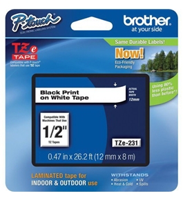 Brother 1/2" Laminated Black on White Tape (1 / Package) (26.2 Ft.)For use in TZ P-Touch: All TZ Machines