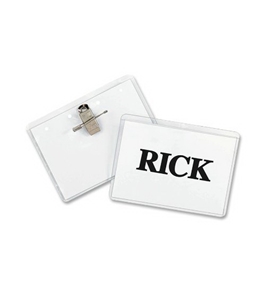 C-Line Clip/Pin Combo Style Name Badge Holders, 4 x 3 Inches, Clear, 50 per Box (95743)