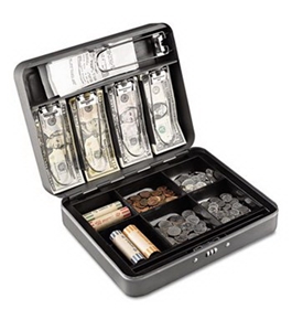 Cash Box with Combination Lock, 12 in, Charcoal