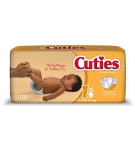 Cuties Premium Baby Diapers, Size 1, Case/200 (4 bags of 50)