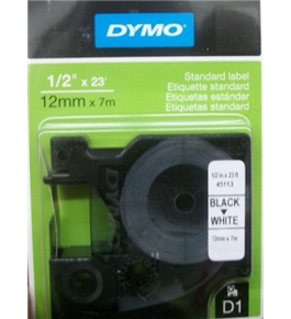 DYMO Labeling Tape, D1, Split Back Easy Peel adhesive, 1/2" x 23', (45113), Black Print on White Tape
