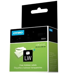 DYMO LabelWriter Address Labels, Clear, 1-1/8" x 3-1/2", 1 Roll/Box, 130 Labels/Roll (30254)
