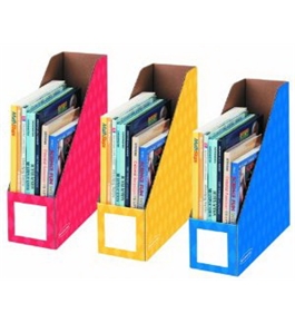 Fellowes 3-Pack Magazine File Holders, 4 by 11 by 12-1/4-Inch, Red/Blue and Yellow