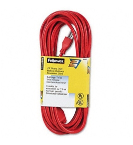 Fellowes Indoor/Outdoor Heavy-Duty 3-Prong Plug Extension Cord, 1 Outlet, 25-ft., Orange