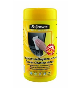 Fellowes Pre-Moistened Screen Cleaning Wipes, 100 per Tub (99703)