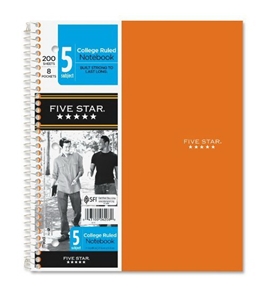 Five Star Wirebound 5-Subject 8-Pocket Notebook, College Ruled, 11x8-1/2, 200 Sheets (6208)