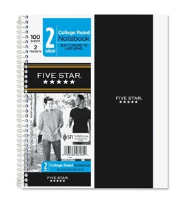 Five Star Wirebound Notebook, College Rule, 6 x 9-1/2, White, 100 Sheets/Pad (6180)