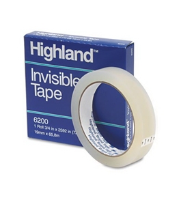 Highland Invisible Permanent Mending Tape, 3/4" x 2592", 3" Core, Clear