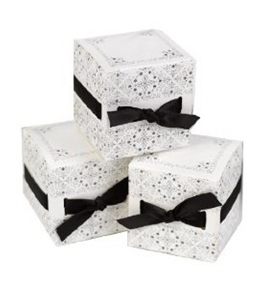 Hortense B. Hewitt Wedding Accessories Ribbon Weave Favor Boxes, White and Black, Pack of 25