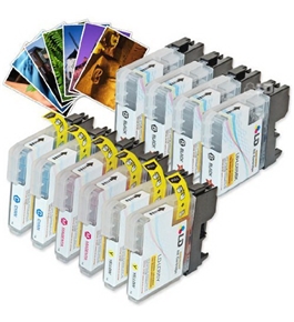 LD © Brother Compatible LC65 Bulk Set of 10 High Yield Ink Cartridges: 4 Black & 2 each of Cyan / Magenta / Yellow + Free 4x6 Photo Paper