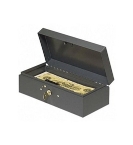 MMF Industries Cash Box, Piano Hinges,Key Entry,10-1/4"x4-3/4"x2-7/8",GY