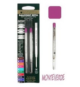 Monteverde Ballpoint Refill to Fit Parker Ballpoint Pens, Medium Point, Soft Roll, Pink, 2 per Pack (P132PK)