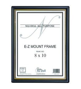 NuDell 8 x 10 Inches EZ Mount Document Frame Plastic Face, Black with Gold Trim