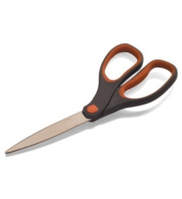 Officemate 8-Inch Stainless Steel Soft Grip Scissors, Bent Design, Gray/Orange Handle. (94155)